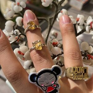 Vintage Artisan Amber Glass Sterling Silver Rings🌞